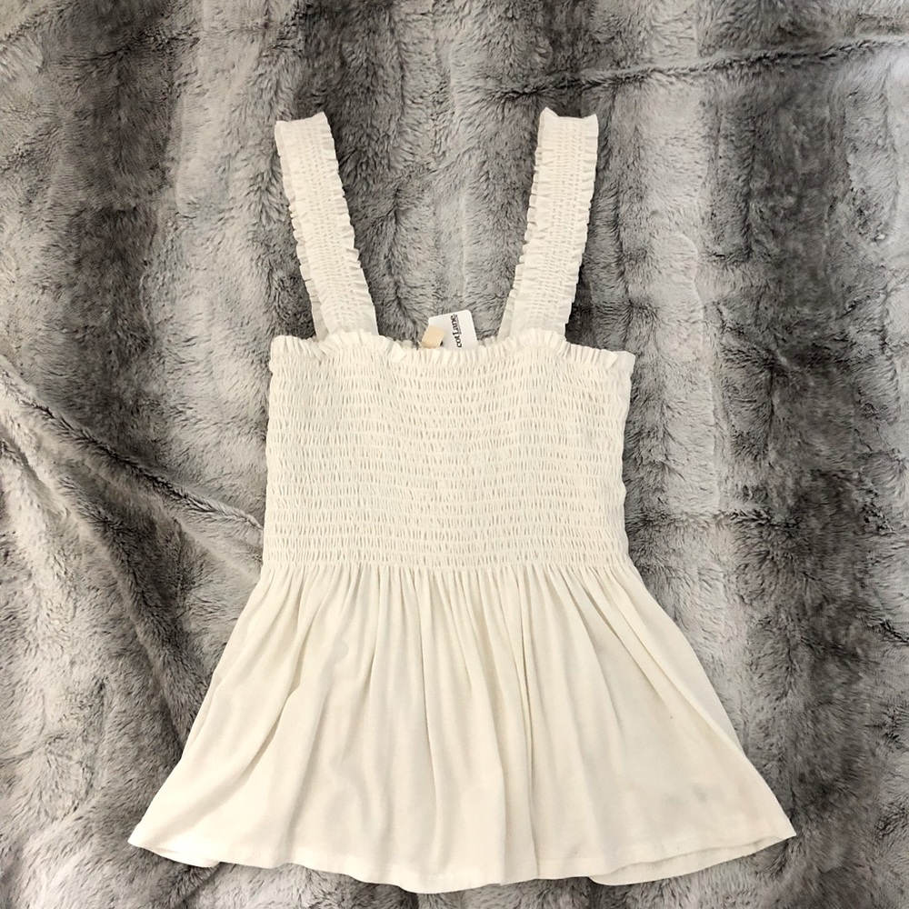 Smocked Peplum White Tank Top - Apricot Lane